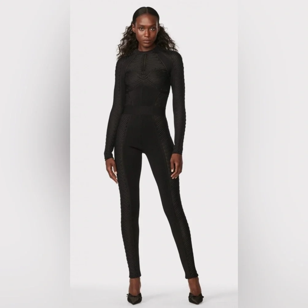HERVÉ LÉGER HERVÉ LÉGER X LAW ROACH RIBBON EMBROIDERED CATSUIT BLACK - size S - Picture 2 of 9